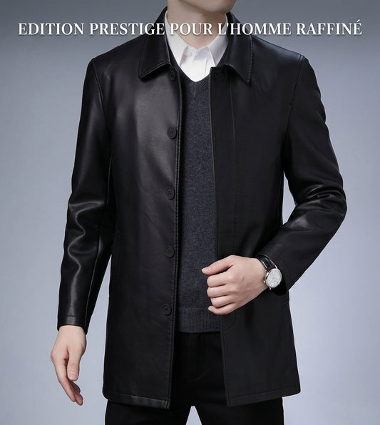 Manteau Long en Cuir PU Doublé Fourrure