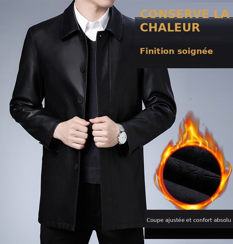 Manteau Long en Cuir PU Doublé Fourrure