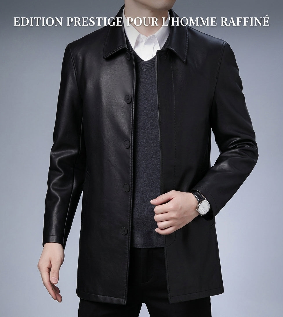 Manteau Long en Cuir PU Doublé Fourrure