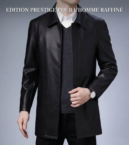 Manteau Long en Cuir PU Doublé Fourrure