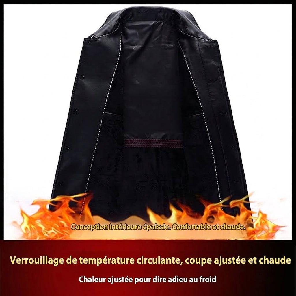 Manteau Long en Cuir PU Doublé Fourrure